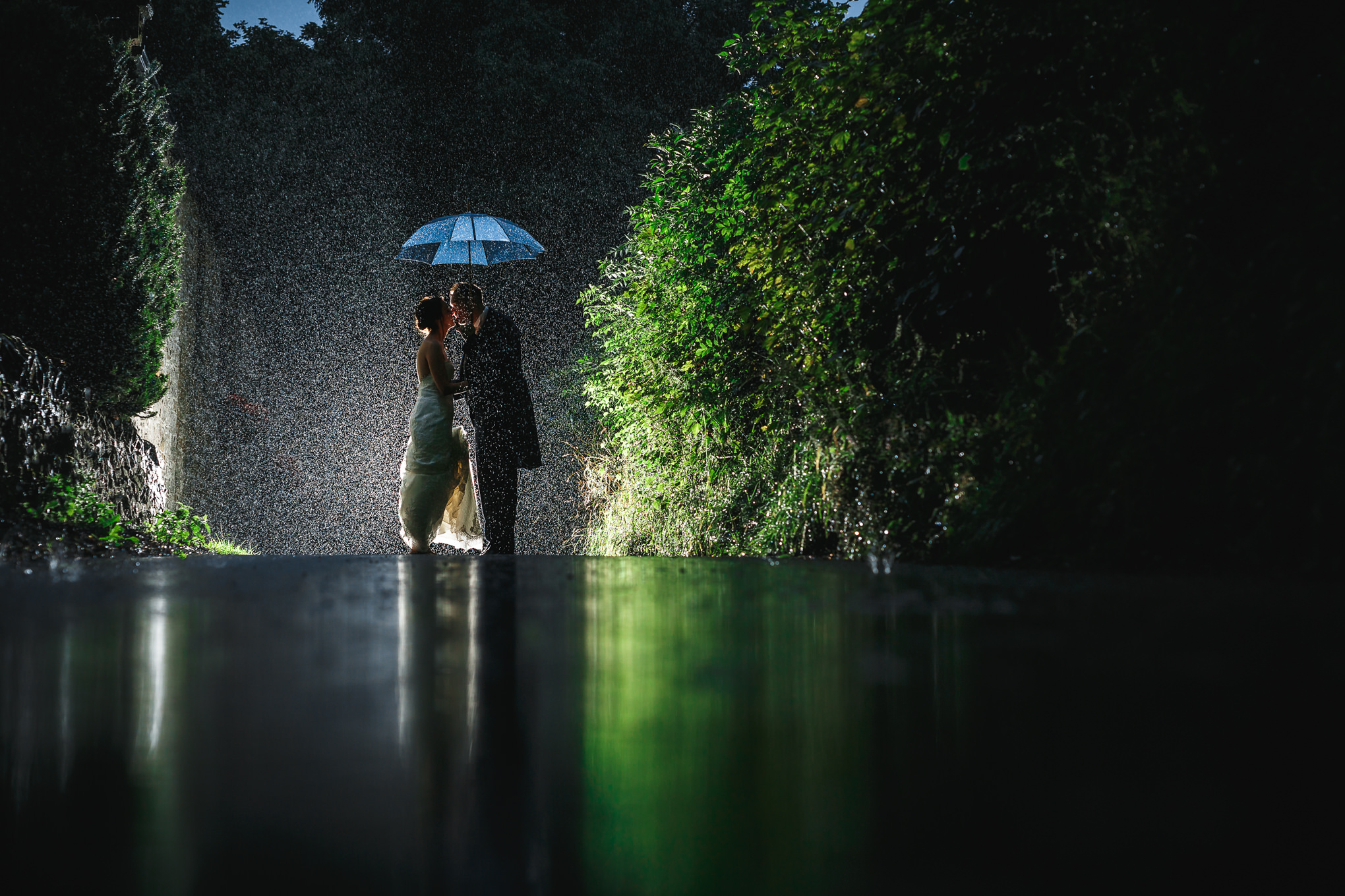 New mr and mrs photo shoot in the rain at Losehill House Hote weddingl